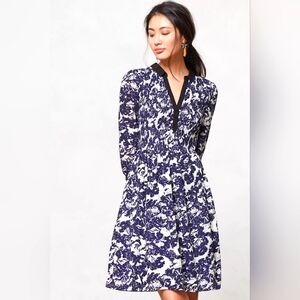 Anthro | Edme & Esyllte Shirt Dress Sketchbook Blue Cream Smocked V Neck …